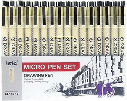 Muchcute Micro Fineliner Drawing Art Pens: 16 Black Fine Line Waterproof Ink Set Artist Supplies Archival Inking Markers Liner Professional Sketch Outline Anime Sketching Watercolor Zentangle Stuff