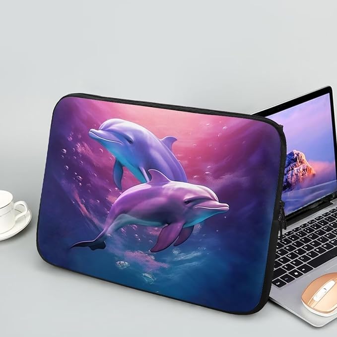 Dolphin Laptop Protective Sleeve for Women Men 17 inch Laptop Covers with Large Capacity Lap Top Case Lightweight Computer Sleeve Bag Suitable Gifts for Holidays Tablet Bag Purple
