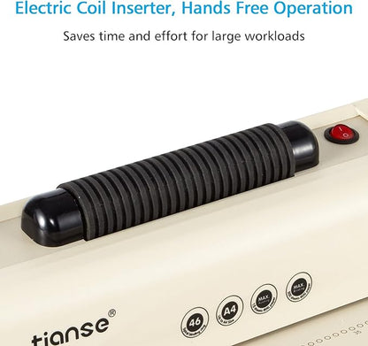 TIANSE Coil Binding Machine, Electric Coil Inserter, Manual Round Hole Punch, 15 Sheets Punch Capacity, Perfect for Letter Size / A4 / A5, Comes with 100pcs 5/16'' Plastic Coil Binding Spines & Plier