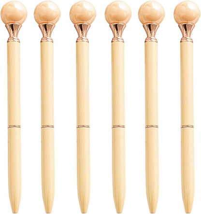 6 Pieces False Pearl Decoration Twist Metal Ballpoint Pen Ball Pen 1.0 MM Black Ink