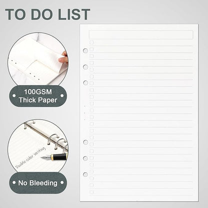 Toplive A5 Filler Paper To Do List, 6 Ring Planner Binder Inserts Paper Daily Checklist, A5 Loose Leaf Refill Paper 160 Sheets for A5 Notebook Budget Binder