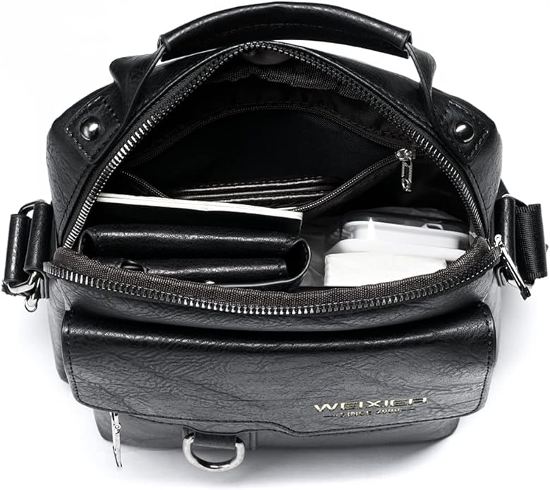 Hebetag Small Leather Sling Shoulder Bag Messenger Pack for Men Women Outdoor Travel Business