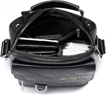 Hebetag Small Leather Sling Shoulder Bag Messenger Pack for Men Women Outdoor Travel Business