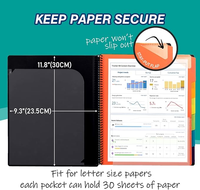 H4D 12 Pocket Poly Project Organizer, Spiral Multi Pocket Folder Organizer, Multi-Subject Folder Notebook, Letter Size