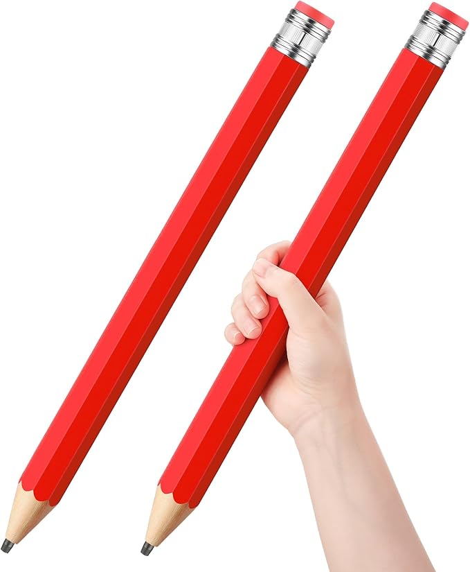 2 Pcs 16 Inch Pencils Wooden Jumbo Pencils Giant Wooden Pencils Funny Big Pencil with Cap Eraser Large Pencil Fun Novelty Gifts for Kids School Kindergarten Home Office Supplies(Red)