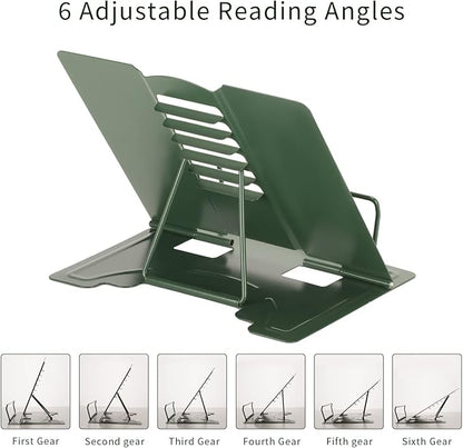 Metal Book Stand - Adjustable Book Holder for Reading (Full Green)