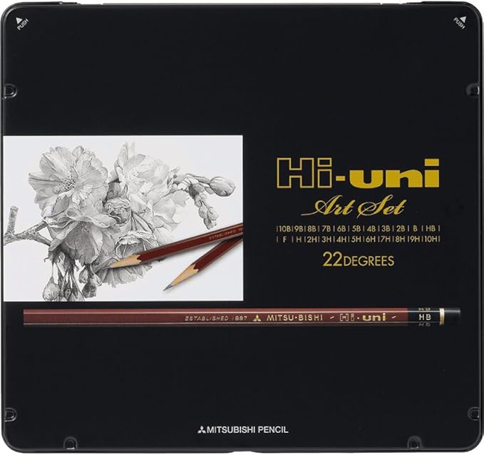 Uni Hi Wooden Pencil Art Set - 10B to 10H - Box of 22 (HUAS)