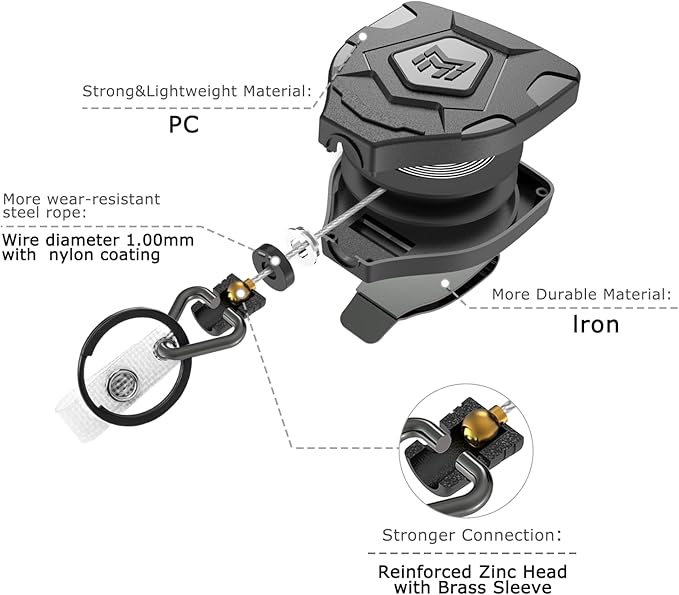 MNGARISTA Heavy Duty Retractable Keychain with Belt Clip, Retractable ID Badge Reel, Badge Holder with 31.5' Steel Cord and Key Ring, 9.0oz