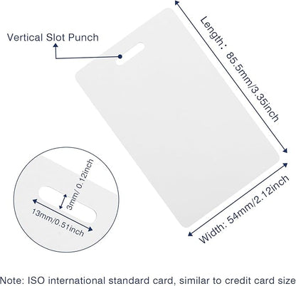 50 Pack Premium Blank PVC Cards with Slot Punch on Short Side - Vertical Slot Punch Blank ID Cards- CAETOUNG CR80 30 Mil Graphic Quality White Plastic Cards for Photo ID Badge Printers