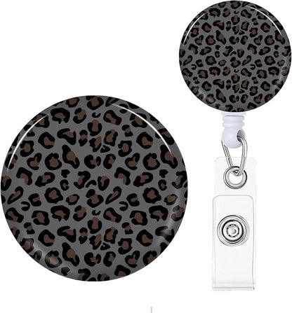 Retro Leopard Badge Reels Holder Retractable with ID Clip for Nurse Name Tag Card Nursing for Doctor Teacher Student Employee Office Medical Work