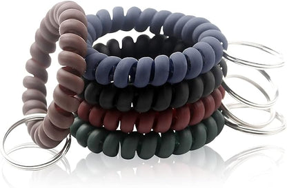 BIHRTC 5 Color Wrist Keychain Plastic Spring Flexible Spiral Coil Stretchable Wrist band Wristlet Bracelet Coil Key Chains Key Holder Key Ring for ID Badge Sauna Outdoor Sport