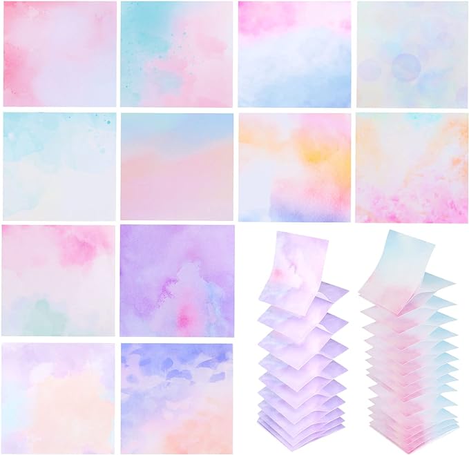 12 Pads Pop up Sticky Notes, 3x3 Cute Gradient Watercolor Self Stick Notes Pads, Multi Color Super Adhesive Memo Pads Refills, Easy to Post Paper Home Office Notebooks Supplies Accessories