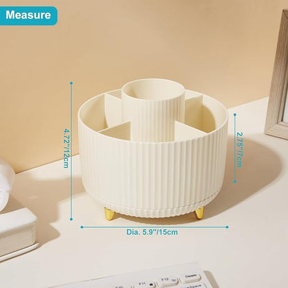 Desk Pencil Pen Holder, 5 Slots 360 Degree Rotating Pencil Pen Organizers for Desk Desktop Storage Stationery Supplies Organizer Cute Pen Cup for Office School Home Art Supply Cream Yellow