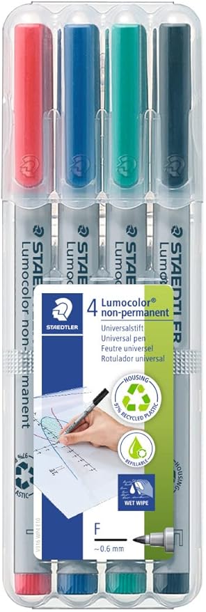 Staedtler Lumocolor Non-Permanent Fine Point Markers, 0.6mm F, Assorted, 4 Count (STD316WP4A6)