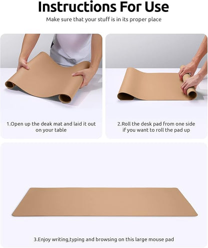 YSAGi Leather Desk Protector, Office Mat, Large Mouse Pad, Non-Slip PU Leather Blotter, Laptop Desk, Waterproof Writing Pad for Office and Home (Khaki, 35.4" x 17")
