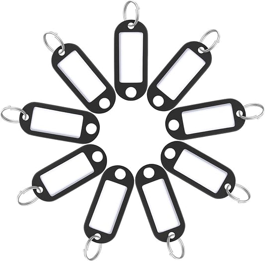 Uniclife 40 Pieces Key Tags 2 Inch Soft Plastic Key Chain Tags with Blank Paper Labels Clear Windows Protective Films and Split Rings Flexible Item Identifiers, Black