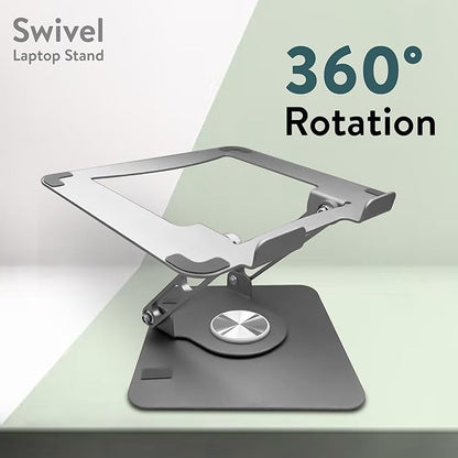 Swivel Laptop Stand for Desk, Adjustable Laptop Stand for Desk w/ 360° Rotation, Raise Tilt Cools Laptop with This Ergonomic Laptop Stand Riser, Collapsible iPad Computer Laptop Stand (Space Gray)