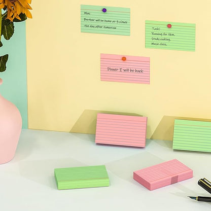 Colored Index Cards 4x6 Inch - Ruled Index Flash Cards for Studying, Lined Index Note Cards 4" x 6" with Colorful, Colored Flashcards 4x6 Notecards 3 Pack of 38 - Pink, Green