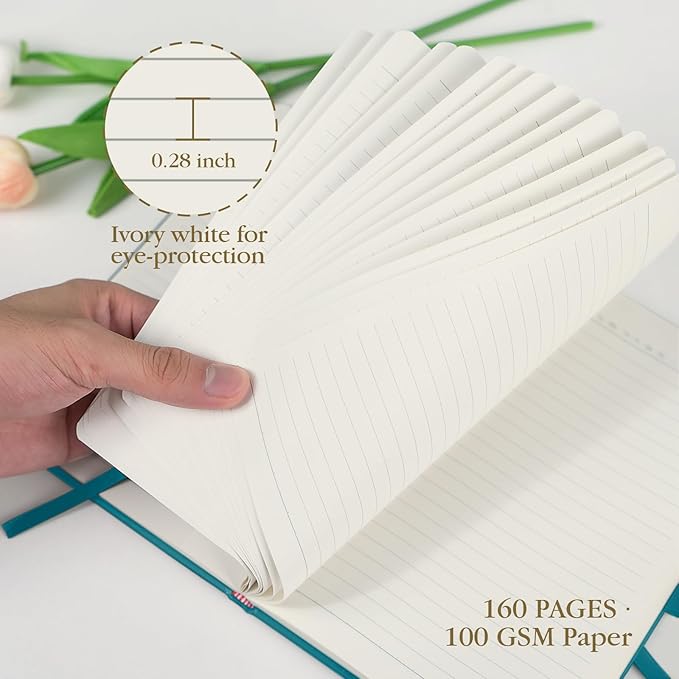 A5 Lined Journal Notebook - 100 GSM Thick Paper, 4 Pack Hardcover Journaling Notebooks for Writing, Work, Travel, School, College Ruled Journals for Women Men, PU Leather Note Books, 5.5”x8.3”