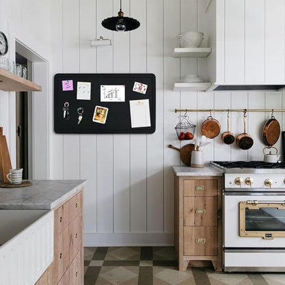 Vuzvuv Black 28"x16" Large Cork Board with 50 Push Pins & Sticky Notes, Self-Adhesive Bulletin Board for Wall, Felt Pin Board for Paste Notes, Photos, Schedules Offices Home