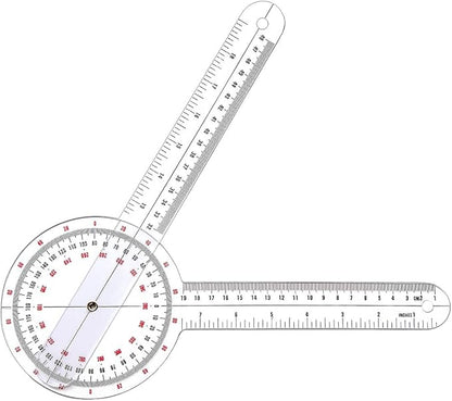 Goniometer 12 inch, Transparent Orthopedic Angle Ruler Plastic Goniometer, 360 Degree Clear Protractor Physical Therapy for Body Measuring Tape Goniometer Protractor Ruler