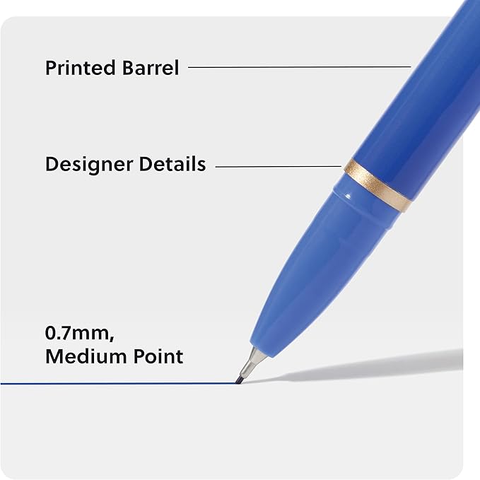 U Brands Catalina Felt Tip Pens, Set of 6, Assorted Colors with Gold Details, Medium (0.7 mm) Point, Assorted Color Ink