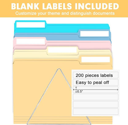 File Folder, RAZCC 200 Pack Colored File Folders, 1/3 Cut Tab File Folder Letter Size, Filing Folders with Tabs for Office School Business Use, Assorted 10 Colors
