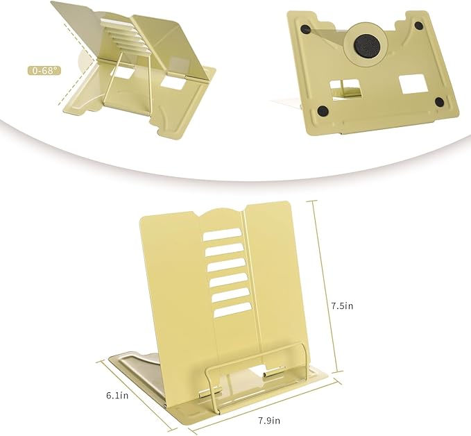 Camelmother Metal Book Stand Holder for Reading Adjustable (Full Yellow), (Camelmother-9)