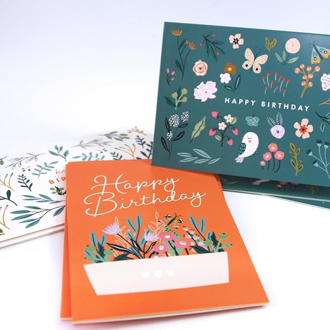 Deluxe Floral Birthday Cards Set - Bulk Assortment with Kraft Envelopes & Round Stickers, Perfect for Women, Baby Showers, Thank You Notes, and Gift Messages - Vibrant Flower Designs on Quality Paper.