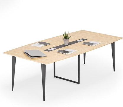 LITTLE TREE 8FT Conference Room Table, 94.48L x 47.21W x 29.52H Boat Shaped Meeting Table, Light Walnut