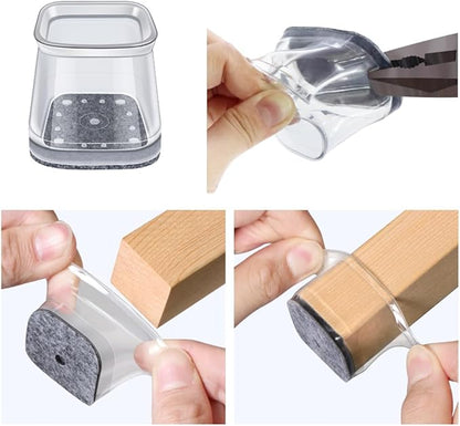 BUMACO Chair Leg Floor Protectors Square Chair Leg Protectors for Hardwood Floors Silicone Pads Covers to Protect Floors(Clear-20 Pcs, Square XS (1/2"~ 3/4")