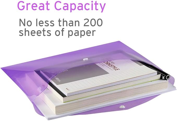 Sooez 12 Pack Folders Plastic Envelopes, Clear Plastic File Folder for Document, Letter A4 Size Poly File Envelopes with Label Pocket, Snap Button for Home Work Office Organizer, 5 Colors