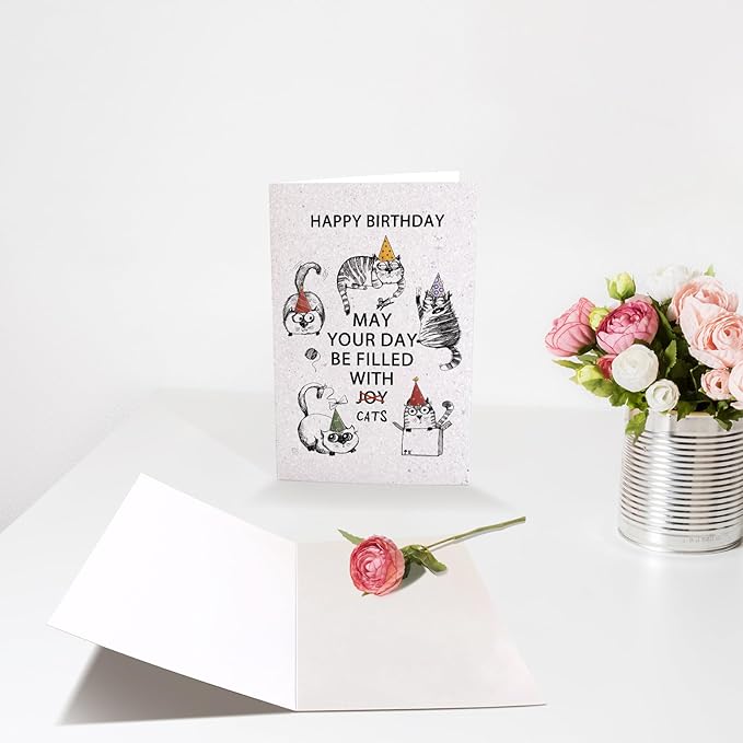 Happy Birthday Card for Cat Lover, Funny Birthday Card for Cat Mom Cat Dad, Cute Kitten Birthday Card for Him Her, May Your Day Be Filled With Cats Bday Card