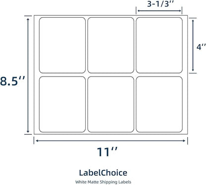 100 Sheets 600 Labels Shipping Labels 6 per Sheet for Laser & Inkjet Printers,3-1/3 x 4 6 Up Shipping Labels FBA Address Labels, 3-1/3" x 4" Address Sticker Labels,6 Labels per Page Sheets