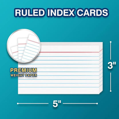 H4D 3x5 Index Card Holder with 100 Heavyweight Ruled Index Cards and 25 Plastic Dividers, Blue
