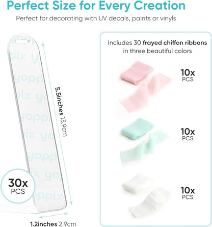 30 Pieces Acrylic Bookmark Blanks- 3mm Thicken Clear Acrylic Bookmarks with 30 Pcs Ribbon for Reading Lovers DIY Crafts Presents, Graduation Back to School Presents