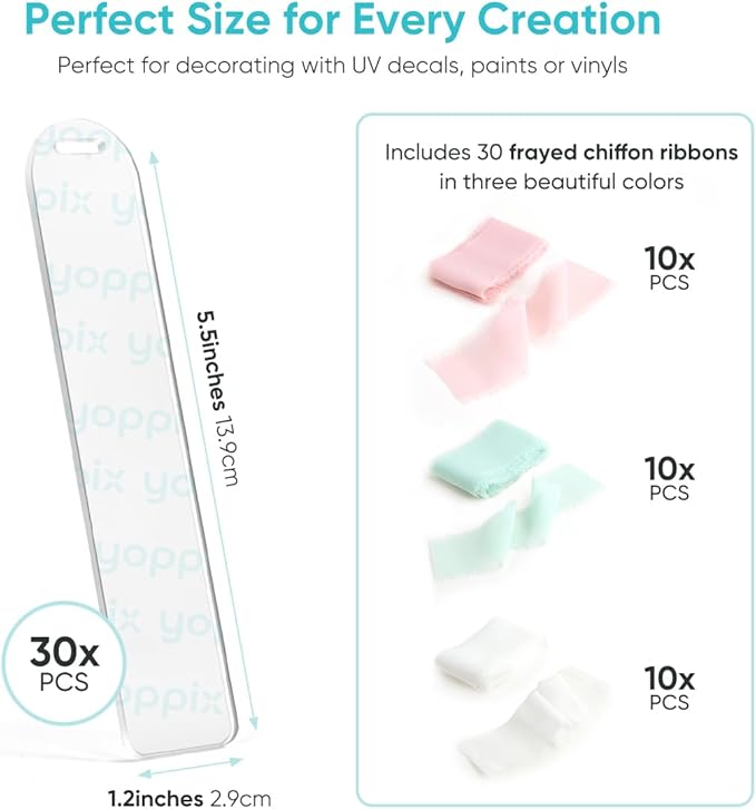 30 Pieces Acrylic Bookmark Blanks- 2mm Thicken Clear Acrylic Bookmarks with 30 Pcs Ribbon for Reading Lovers DIY Crafts Presents, Graduation Back to School Presents