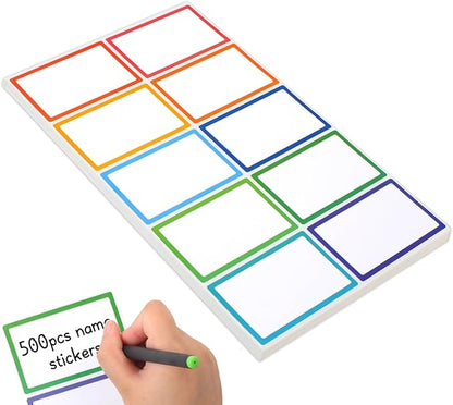 Utron 500Pcs Name Labels, 3.5x2.25 inch Blank Nametags, Sticky Name Tags for Whiteboards Locker Fridge School Office Home 10 Colors