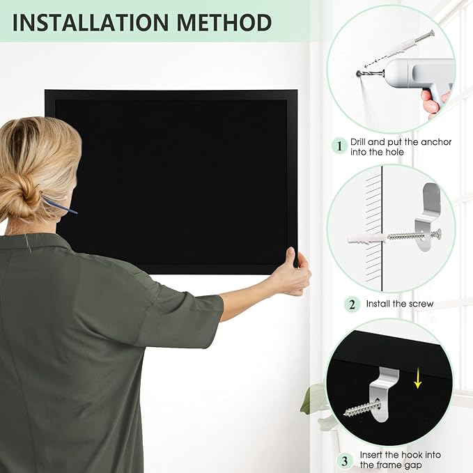 DOLLAR BOSS Large Black Cork Board Double-Sided Bulletin Board with Linen 24''x 18'', Black Cork Boards for Walls Wood Frame Hanging Pin Board, Cork Board for Office Home School 1-Pack