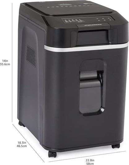Amazon Basics 200-Sheet Auto Feed Crosscut Paper Shredder with Pullout Basket, Black