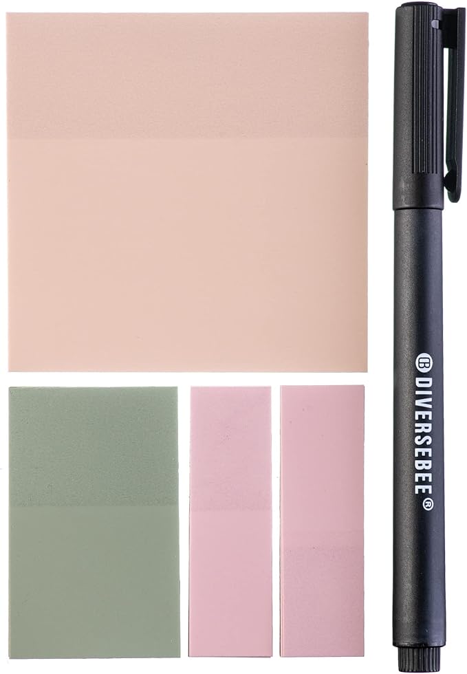 DiverseBee Transparent Sticky Notes (Includes Quick Dry Pen), Cute Clear Sticky Tabs, Translucent Page Flags Book Markers Stickers, Planner Accessories Bible Journaling Study Office Supplies (Pastel)