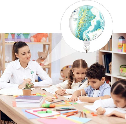 Retractable Badge Reel, Badge Holder with Alligator Clip, Cute Badge Clip on ID Name Card Holders for Nurse Doctor and Office (3Pack Mixed Color Marble)