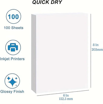 Photo Printing Paper Glossy 6X8-100 Sheets | Durable Thick Camera Paper | Best 6X8 Photo Paper for Inkjet Printers | Instant Dry 6R Photo Paper, Fade-Resistant, Vibrant Colors (Glossy, 6X8)