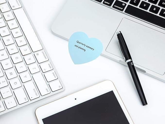 Mini Skater 2 Pack Kraft Paper Sticky Notes Heart Shaped Self-Stick Blank Book Tabs Paper Markers Sticky Notes Pad 100 Sheets Index Sticker (Light Blue)