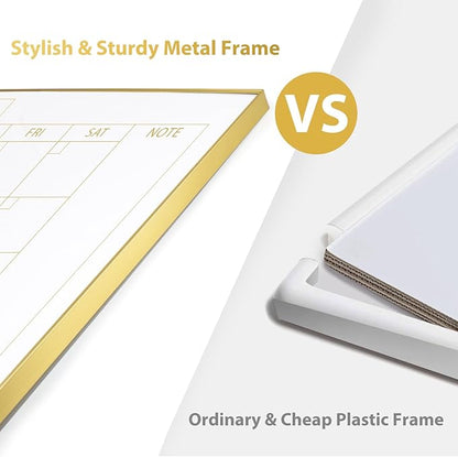 ARCOBIS Dry Erase Calendar with Cork Board for Wall, 12"x16" Magnetic Monthly Calendar Whiteboard with Gold Frame, Double-Sided Planner & White Board for Home, Office, School