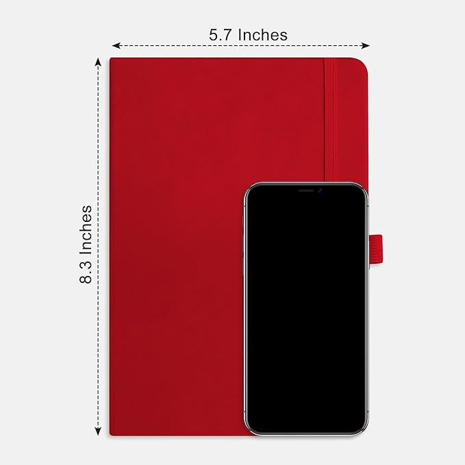 RETTACY Journaling Notebooks, A5 Lined Journal Notebook with 192 Numbered Pages, 5.7'' × 8.3'' Medium Size, for Writing, Work, Office, Leather Hardcover, 100 GSM Thick Paper (Red)