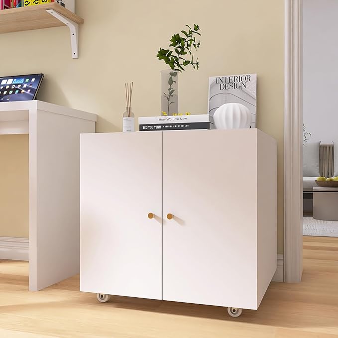 Metal Printer Stand, Large Printer Table with Wheels, Heavy Duty Printer Cabinet Stand, Mobile Fax Machine Stand with Storage, Modern Printer Stands for Home Office, Copier, Computer