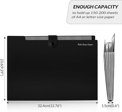 SKYDUE 8 Pockets Accordion File Organizer, Expanding File Folders, Portable Document Paper Organizer, A4 Letter Size, Snap Closure, Pack of 4
