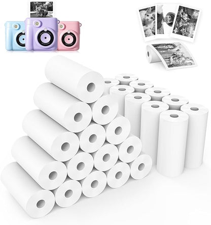 25 Rolls Kids Camera Instant Print Refill Paper Set, Phetium HD Printing Thermal Paper for Most Kids Instant Camera Photo Print (White-25 Rolls)
