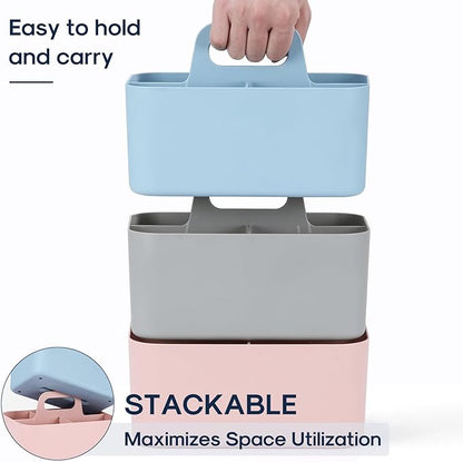 Multiuse Caddy Organizer with Handle - Stackable Plastic Tote Bin - Art Craft Supplies, Office, Desk, Stationery Pen Holder, Kitchen, Utensil, Makeup, Bathroom, Shower, Cleaning, Dorm Organizer - Blue